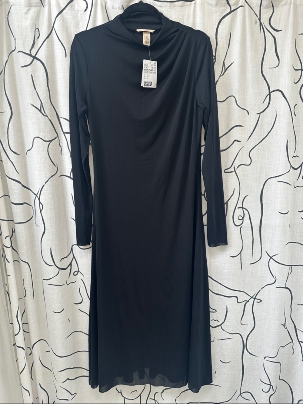 H&M Mesh Long-Sleeve Midi Dress